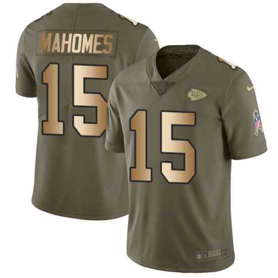 Nike Chiefs #15 Patrick Mahomes Olive Gold Men Stitched NFL Limited 2017 Salute To Service Jersey